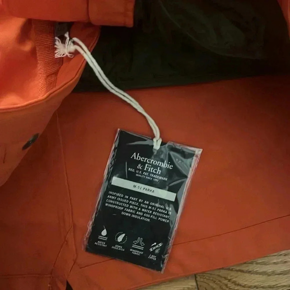 [L]Abercrombie & Fitch Orange Red M-51 Down Filled Parka Jacket Coat Sherpa Hood - Picture 4 of 7